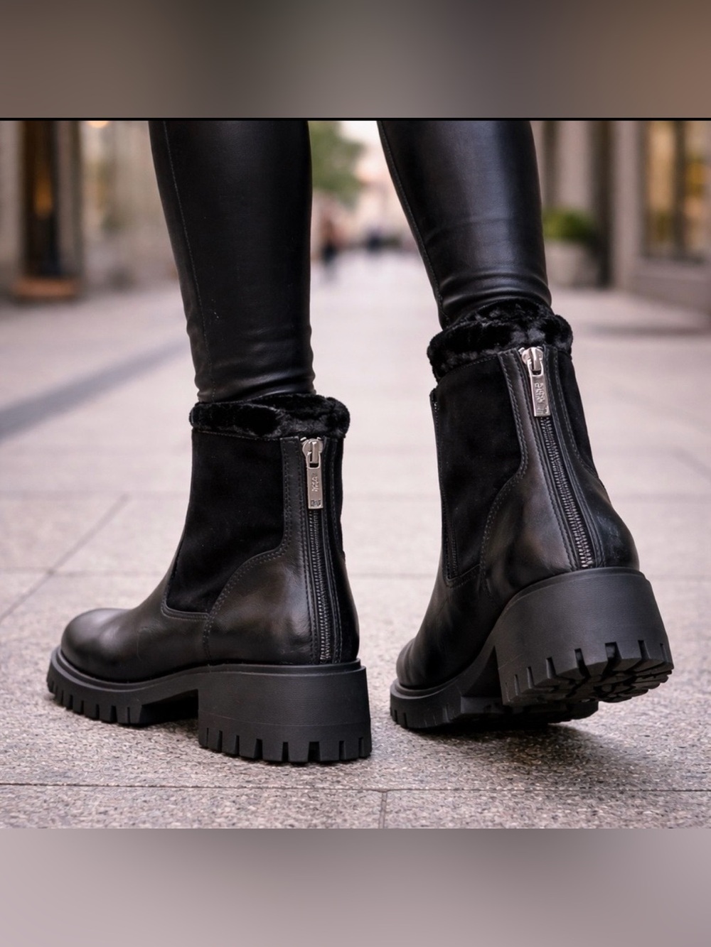 Lamica Black Leather Lug Sole Ankle Boots UNWORN 8.5 Made in Italy NWOB
